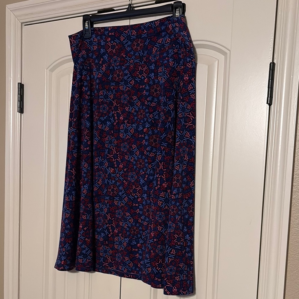 LuLaRoe Blue Midi A-Line Skirt Asymmetrical Casual